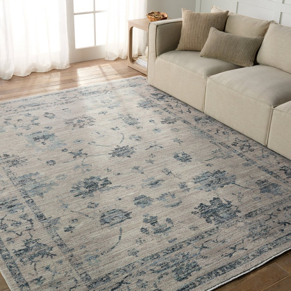 Jaipur Living Leila Adelaide Lei01 Rug155299 Powerloomed Machinemade 100% Polyester Traditional Floral Indoor Rug Gray, Blue 100% Polyester Rug155299