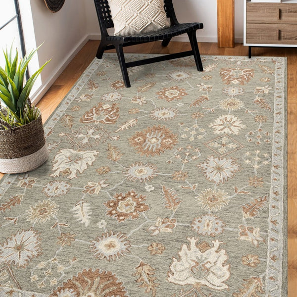 Amer Rugs Lewis Classic Floral Hand-hooked Area Rug In Luxurious New Zealand Wool For Your Elegant Home Decor Khaki Wool Lew13656