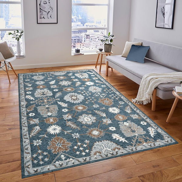 Amer Rugs Lewis Classic Floral Hand-hooked Area Rug In Luxurious New Zealand Wool For Your Elegant Home Decor Navy Wool Lew20203