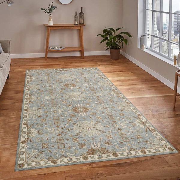 Amer Rugs Lewis Classic Floral Hand-hooked Area Rug In Luxurious New Zealand Wool For Your Elegant Home Decor Blue Wool Lew30203