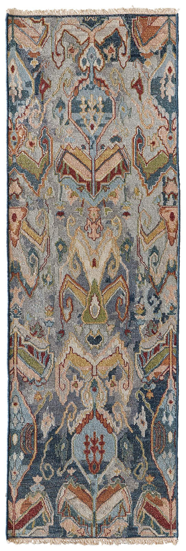 Feizy Rugs Leylan Wool Ikat Area Rug with Soumak Weave for Living and Dining Rooms Blue/Gray/Tan 2'6" x 10' LEY0563FBLUMLTI10