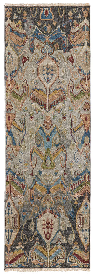 Feizy Rugs Leylan Wool Ikat Area Rug with Soumak Weave for Living and Dining Rooms Taupe/Tan/Orange 2'6" x 10' LEY0563FCHLMLTI10