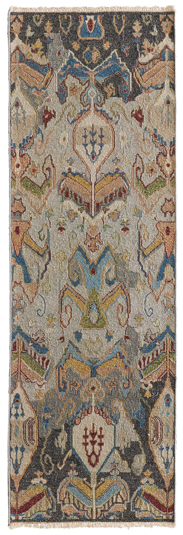 Feizy Rugs Leylan Wool Ikat Area Rug with Soumak Weave for Living and Dining Rooms Taupe/Tan/Orange 2'6" x 10' LEY0563FCHLMLTI10