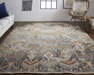 Feizy Rugs Leylan Wool Ikat Area Rug with Soumak Weave for Living and Dining Rooms Taupe/Tan/Orange 2'6" x 10' LEY0563FCHLMLTI10
