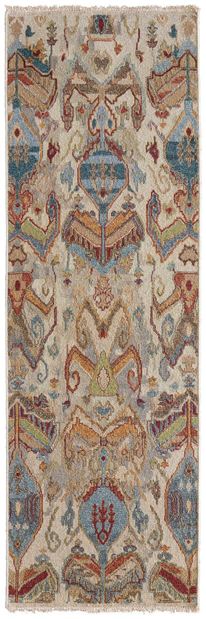 Feizy Rugs Leylan Wool Ikat Area Rug with Soumak Weave for Living and Dining Rooms Tan/Ivory/Orange 2'6" x 10' LEY0563FIVYMLTI10