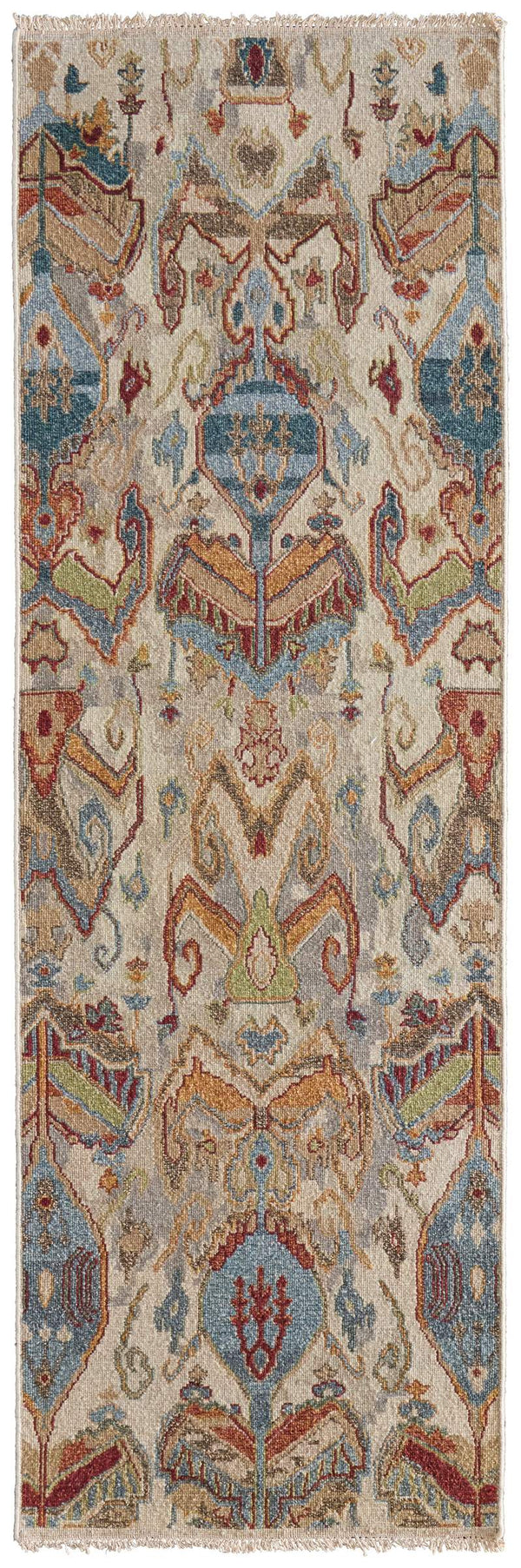 Feizy Rugs Leylan Wool Ikat Area Rug with Soumak Weave for Living and Dining Rooms Tan/Ivory/Orange 2'6" x 10' LEY0563FIVYMLTI10