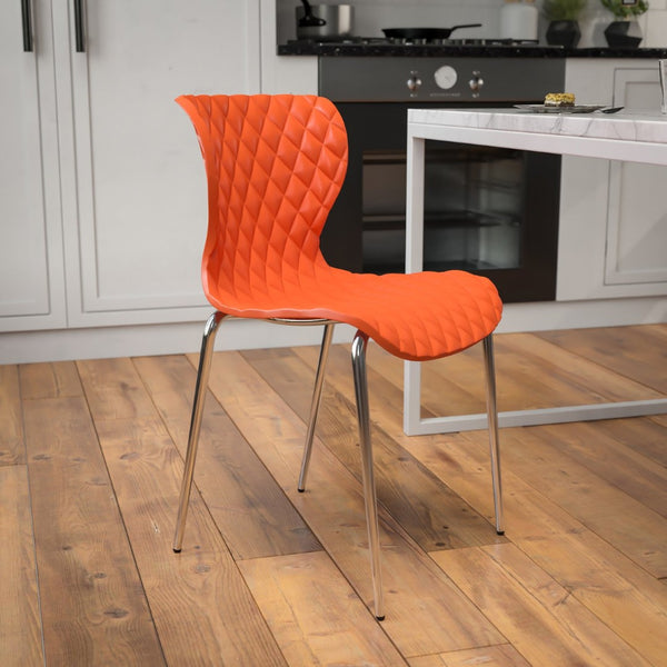 English Elm Lowell Contemporary Stacking Chair with Ergonomic Design for Comfort in Any Space or Setting Orange LF-7-07C-ORNG-GG