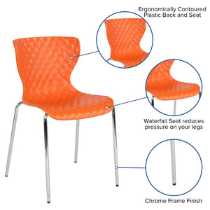 English Elm Lowell Contemporary Stacking Chair with Ergonomic Design for Comfort in Any Space or Setting Orange LF-7-07C-ORNG-GG
