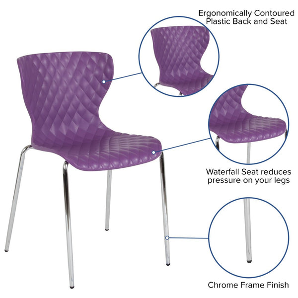 English Elm Lowell Contemporary Stacking Chair with Ergonomic Design for Comfort in Any Space or Setting Purple LF-7-07C-PUR-GG