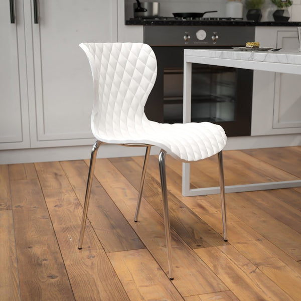 English Elm Lowell Contemporary Stacking Chair with Ergonomic Design for Comfort in Any Space or Setting White LF-7-07C-WH-GG