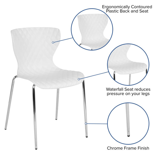 English Elm Lowell Contemporary Stacking Chair with Ergonomic Design for Comfort in Any Space or Setting White LF-7-07C-WH-GG