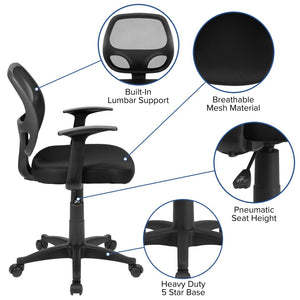 English Elm Mallard Ergonomic Mid-Back Black Mesh Task Chair with Lumbar Support & T-Arms for Office Comfort LF-W-118A-BK-GG