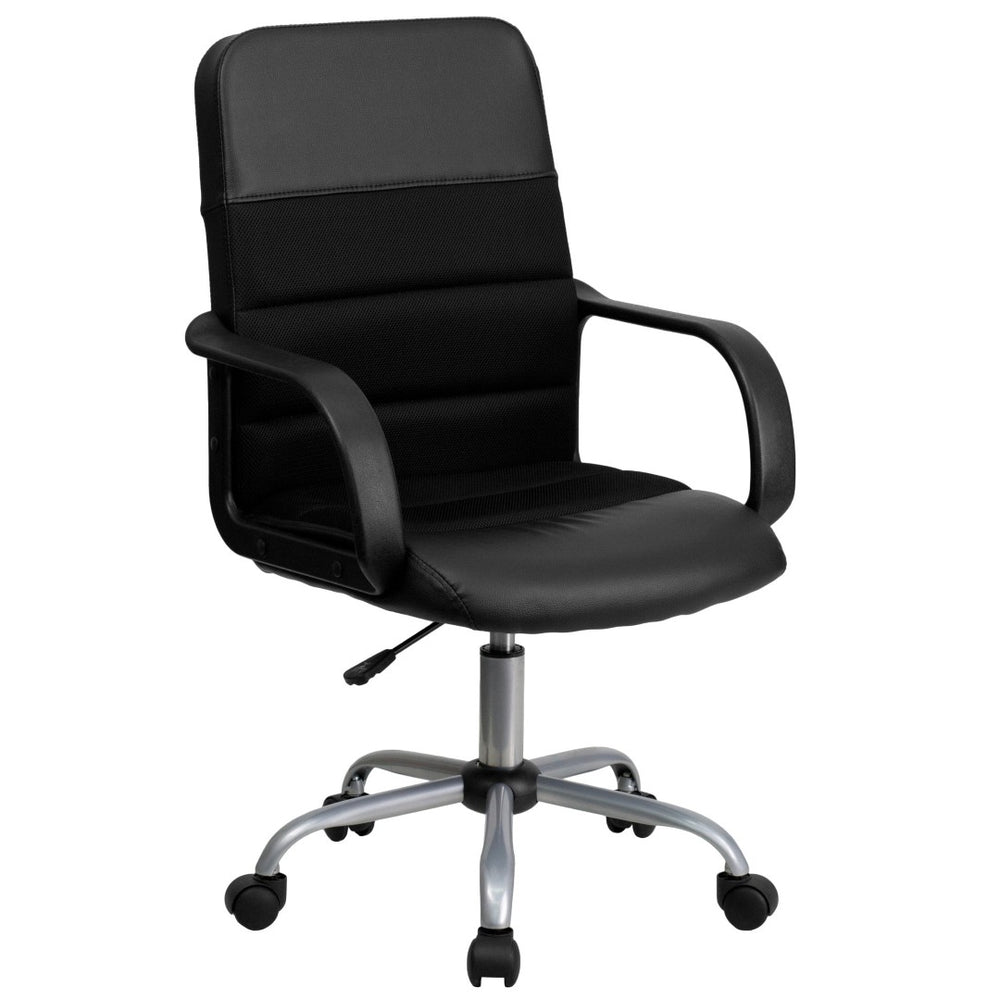 English Elm Manor Mid-Back Task Chair in Black LeatherSoft & Mesh - Comfortable Swivel Office Seating Solution LF-W-61B-2-GG
