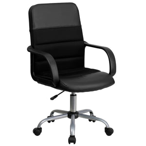 English Elm Manor Mid-Back Task Chair in Black LeatherSoft & Mesh - Comfortable Swivel Office Seating Solution LF-W-61B-2-GG