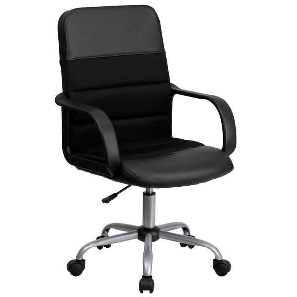 English Elm Manor Mid-Back Task Chair in Black LeatherSoft & Mesh - Comfortable Swivel Office Seating Solution LF-W-61B-2-GG