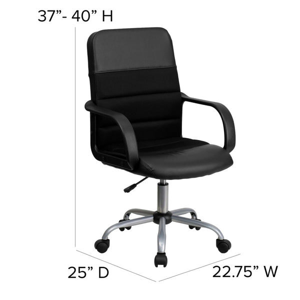 English Elm Manor Mid-Back Task Chair in Black LeatherSoft & Mesh - Comfortable Swivel Office Seating Solution LF-W-61B-2-GG