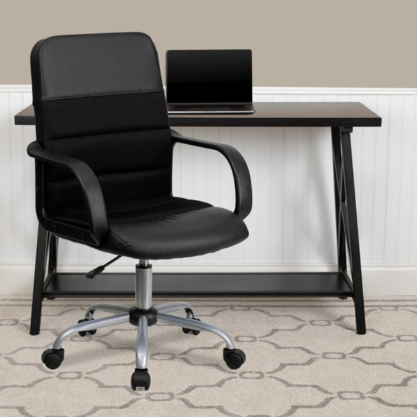 English Elm Manor Mid-Back Task Chair in Black LeatherSoft & Mesh - Comfortable Swivel Office Seating Solution LF-W-61B-2-GG