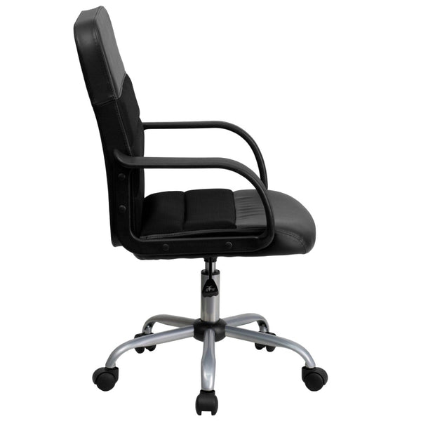 English Elm Manor Mid-Back Task Chair in Black LeatherSoft & Mesh - Comfortable Swivel Office Seating Solution LF-W-61B-2-GG