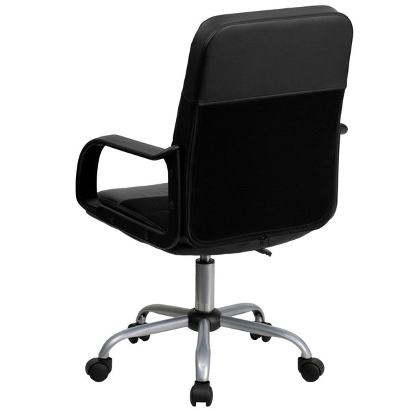 English Elm Manor Mid-Back Task Chair in Black LeatherSoft & Mesh - Comfortable Swivel Office Seating Solution LF-W-61B-2-GG
