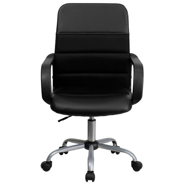 English Elm Manor Mid-Back Task Chair in Black LeatherSoft & Mesh - Comfortable Swivel Office Seating Solution LF-W-61B-2-GG