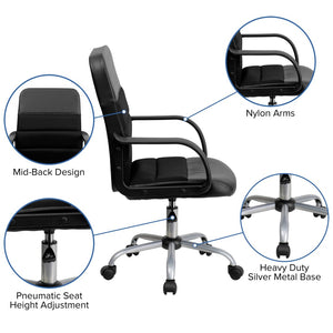 English Elm Manor Mid-Back Task Chair in Black LeatherSoft & Mesh - Comfortable Swivel Office Seating Solution LF-W-61B-2-GG
