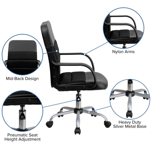 English Elm Manor Mid-Back Task Chair in Black LeatherSoft & Mesh - Comfortable Swivel Office Seating Solution LF-W-61B-2-GG