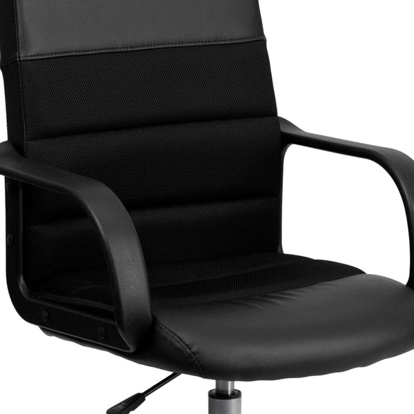English Elm Manor Mid-Back Task Chair in Black LeatherSoft & Mesh - Comfortable Swivel Office Seating Solution LF-W-61B-2-GG