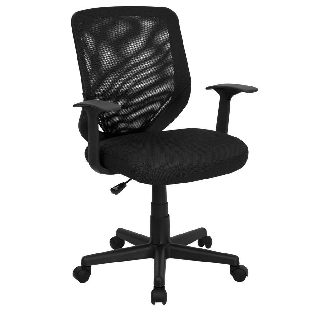 English Elm Norris Ergonomic Mid-Back Black Mesh Task Chair with Lumbar Support & T-Arms for Comfort & Style LF-W-95A-BK-GG