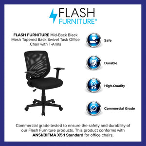 English Elm Norris Ergonomic Mid-Back Black Mesh Task Chair with Lumbar Support & T-Arms for Comfort & Style LF-W-95A-BK-GG