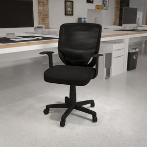 English Elm Norris Ergonomic Mid-Back Black Mesh Task Chair with Lumbar Support & T-Arms for Comfort & Style LF-W-95A-BK-GG