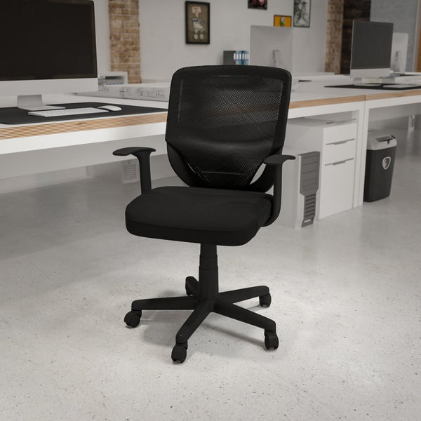 English Elm Norris Ergonomic Mid-Back Black Mesh Task Chair with Lumbar Support & T-Arms for Comfort & Style LF-W-95A-BK-GG