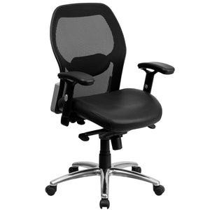 English Elm Albert Mid-Back Executive Swivel Office Chair - Ergonomic Design with Adjustable Lumbar Support & Comfort Black Mesh & LeatherSoft LF-W42-L-GG