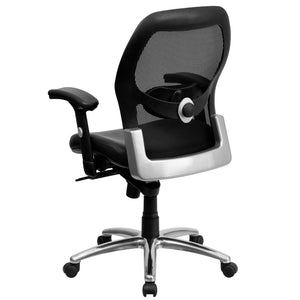 English Elm Albert Mid-Back Executive Swivel Office Chair - Ergonomic Design with Adjustable Lumbar Support & Comfort Black Mesh & LeatherSoft LF-W42-L-GG