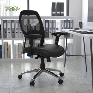 English Elm Albert Mid-Back Executive Swivel Office Chair - Ergonomic Design with Adjustable Lumbar Support & Comfort Black Mesh & LeatherSoft LF-W42-L-GG