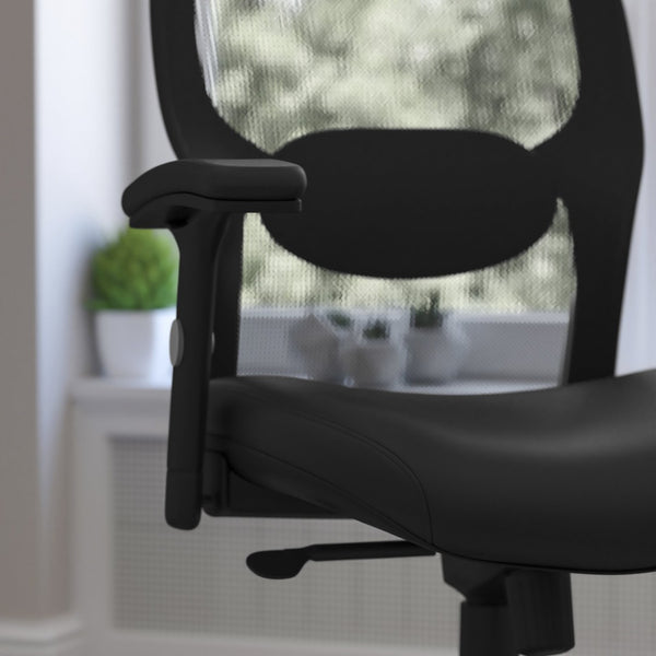 English Elm Albert Mid-Back Executive Swivel Office Chair - Ergonomic Design with Adjustable Lumbar Support & Comfort Black Mesh & LeatherSoft LF-W42-L-GG
