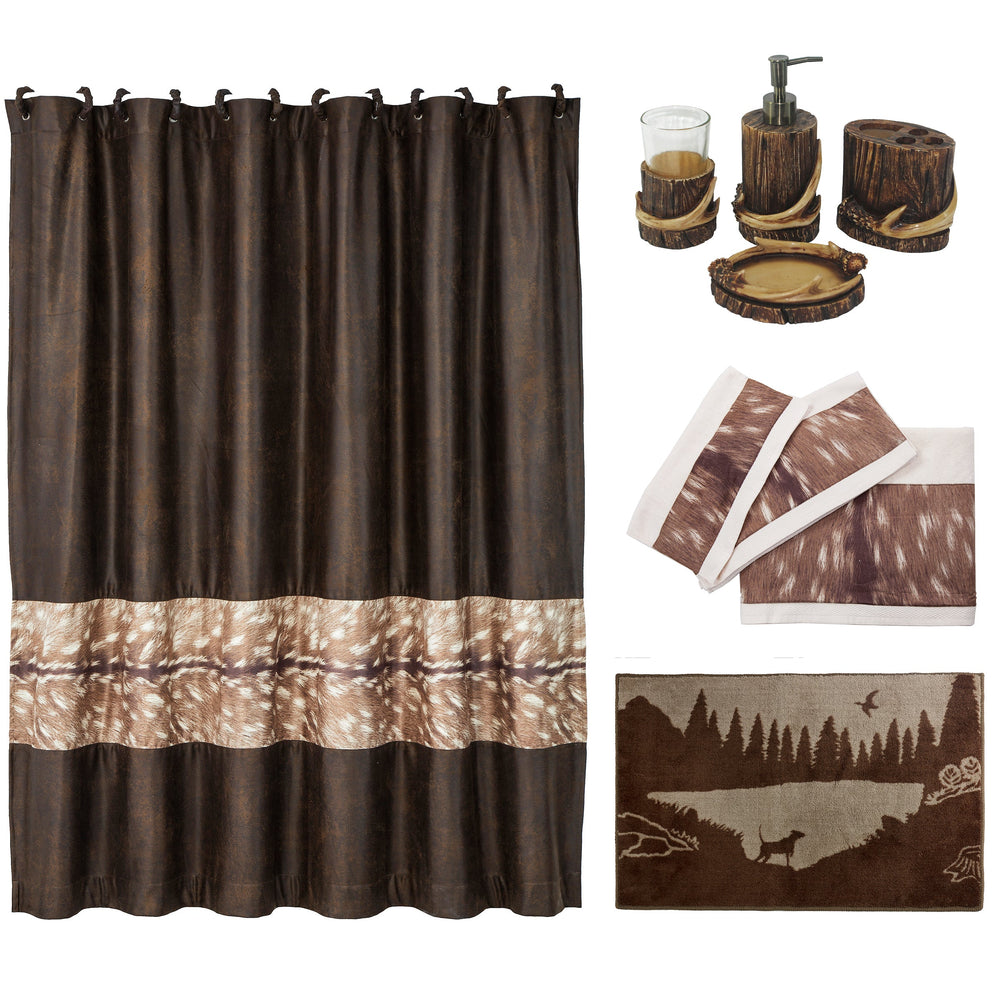 Hiend Accents Axis Lodge Style Bathroom Set - 9-piece Collection For A Rustic, Nature-inspired Retreat Experience Multi Color Shower Curtain, 100% Polyester,Towel Set, 95% Cotton,5% Polyester,Bath Accessory Set, 100% Resin,Bath Rug, 100% Acrylic With Anti,Slip Latex Backing. Lf1732