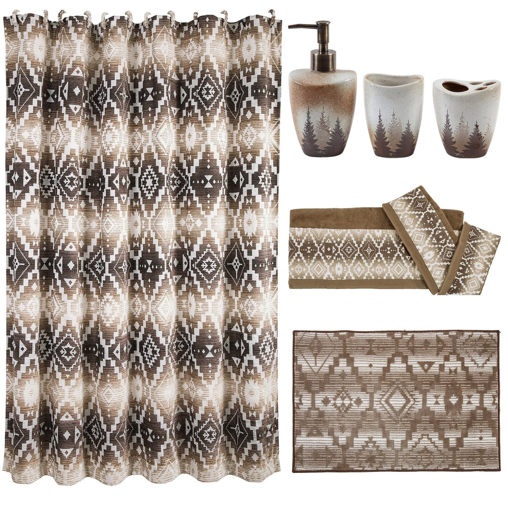 Hiend Accents Chalet Aztec Bathroom Set - 8-piece Luxurious Ensemble For A Stylish And Serene Sanctuary Experience  Materials, Shower Curtain, 65% Polyester,35% Cotton,Bath Towel Set, 95% Cotton,5% Polyester,Bath Accessory Set, Ceramic,Bath Rug, 100% Acrylic,Latex Backing. Lf1779