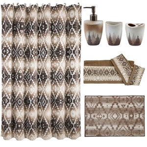 Hiend Accents Chalet Aztec Bathroom Set - 8-piece Luxurious Ensemble For A Stylish And Serene Sanctuary Experience  Materials, Shower Curtain, 65% Polyester,35% Cotton,Bath Towel Set, 95% Cotton,5% Polyester,Bath Accessory Set, Ceramic,Bath Rug, 100% Acrylic,Latex Backing. Lf1779