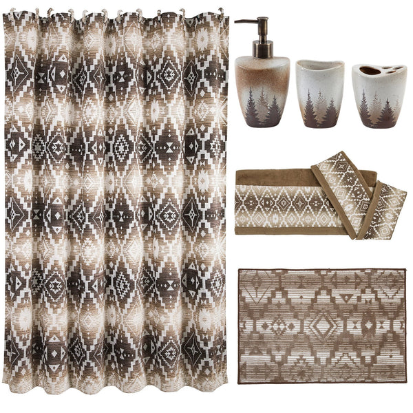 Hiend Accents Chalet Aztec Bathroom Set - 8-piece Luxurious Ensemble For A Stylish And Serene Sanctuary Experience  Materials, Shower Curtain, 65% Polyester,35% Cotton,Bath Towel Set, 95% Cotton,5% Polyester,Bath Accessory Set, Ceramic,Bath Rug, 100% Acrylic,Latex Backing. Lf1779