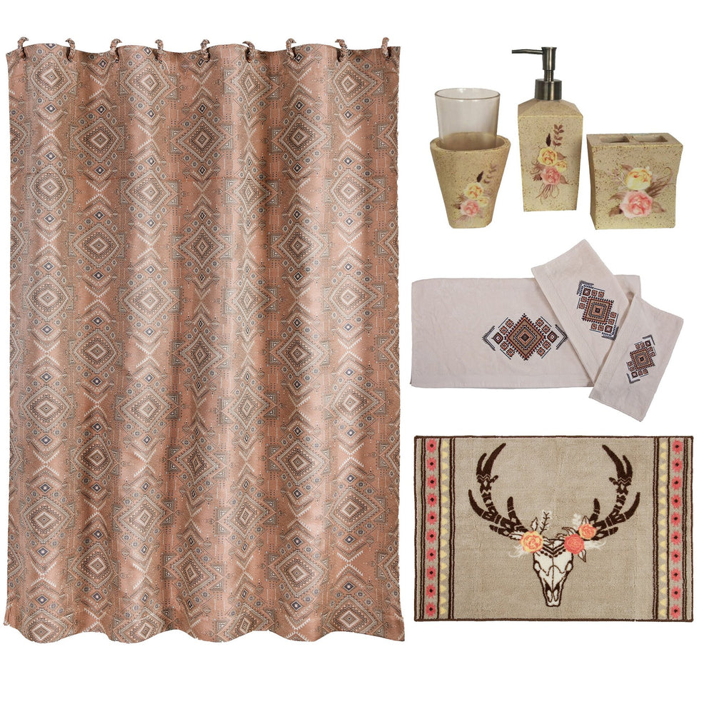 Hiend Accents Sedona 8 Piece Bathroom Collection - Transform Your Space With Stylish Southwestern Elegance!  Materials, Shower Curtain, 100% Polyester,Towel Set,  95% Cotton,5% Polyester,Bath Accessory Set, Resin,Glass,Bath Rug, 100% Acrylic,Latex Backing. Lf1811
