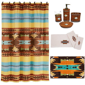Hiend Accents Mesa Bathroom Lifestyle Set - 9-piece Southwestern Charm For A Serene Retreat In Your Home  Materials, Shower Curtain, 100% Polyester,Towel Set,  95% Cotton,5% Polyester,Bath Accessory Set, Resin,Glass,Bath Rug, 100% Acrylic,Latex Backing. Lf1813b1