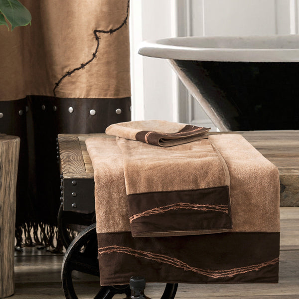 Hiend Accents Barbwire 8-piece Bathroom Lifestyle Set - Rustic Elegance With Turquoise Accents & Chic Fringes  Material,  Shower Curtain 100% Polyester,Towel Set 95% Cotton,5% Polyester,Bath Accessories, Ceramic,Bath Rug, 100% Acrylic,Latex Backing Lf3190