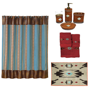 Hiend Accents Aztec Southwestern Bathroom Set - 9-piece Collection For A Vibrant And Cozy Oasis Decor  Materials,  Shower Curtain, 100% Polyester,Towel Set, 95% Cotton,5% Polyester,Bath Accessories, 100% Resin,Bath Rug, 100% Acrylic,Latex Backing. Lf3510