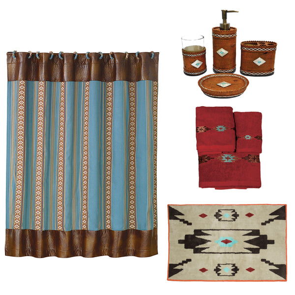 Hiend Accents Aztec Southwestern Bathroom Set - 9-piece Collection For A Vibrant And Cozy Oasis Decor  Materials,  Shower Curtain, 100% Polyester,Towel Set, 95% Cotton,5% Polyester,Bath Accessories, 100% Resin,Bath Rug, 100% Acrylic,Latex Backing. Lf3510