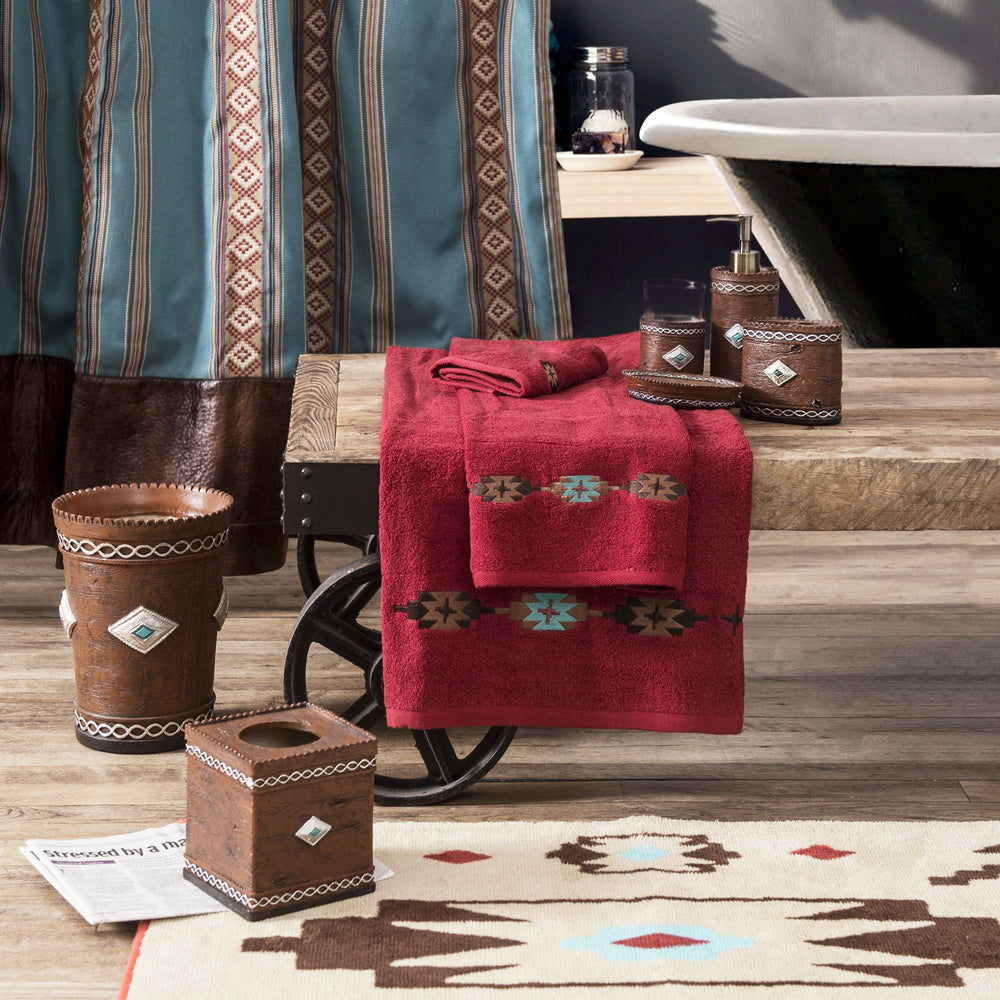 Hiend Accents Aztec Southwestern Bathroom Set - 9-piece Collection For A Vibrant And Cozy Oasis Decor  Materials,  Shower Curtain, 100% Polyester,Towel Set, 95% Cotton,5% Polyester,Bath Accessories, 100% Resin,Bath Rug, 100% Acrylic,Latex Backing. Lf3510