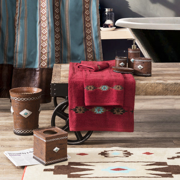 Hiend Accents Aztec Southwestern Bathroom Set - 9-piece Collection For A Vibrant And Cozy Oasis Decor  Materials,  Shower Curtain, 100% Polyester,Towel Set, 95% Cotton,5% Polyester,Bath Accessories, 100% Resin,Bath Rug, 100% Acrylic,Latex Backing. Lf3510