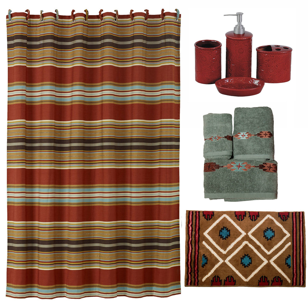 Hiend Accents Calhoun Southwestern Bathroom Set - 9-piece Vibrant Oasis Collection For Stylish Home Decor  Materials,  Shower Curtain, 100% Polyester,Bath Accessory Set 100% Resin,Bath Towel Set, 95% Cotton,5% Polyester,Bath Rug, 100% Premium Acrylic With A Latex Backing. Lf4060