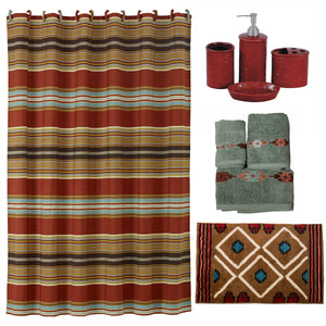 Hiend Accents Calhoun Southwestern Bathroom Set - 9-piece Vibrant Oasis Collection For Stylish Home Decor  Materials,  Shower Curtain, 100% Polyester,Bath Accessory Set 100% Resin,Bath Towel Set, 95% Cotton,5% Polyester,Bath Rug, 100% Premium Acrylic With A Latex Backing. Lf4060