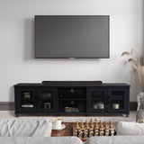 CorLiving Fremont TV Bench with Glass Cabinets for TVs up to 95" Ravenwood Black LFF-100-B