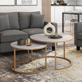 CorLiving Fort Worth Brown Wood Grain Finish Nesting Coffee Table White Marble LFF-285-C